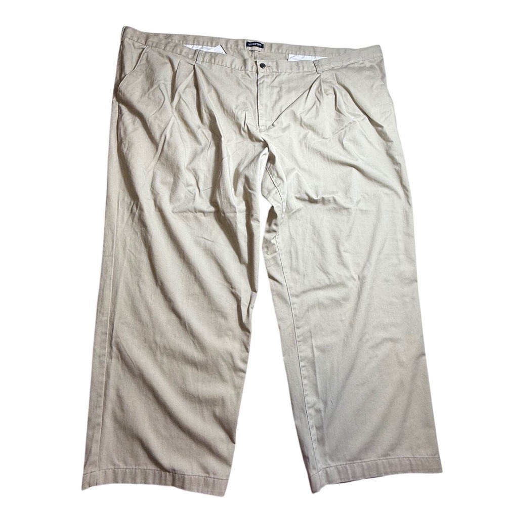 Lands End Mens‎ Pleated Chino Pants Khaki Tan Cotton Twill Trousers 58x34-2088